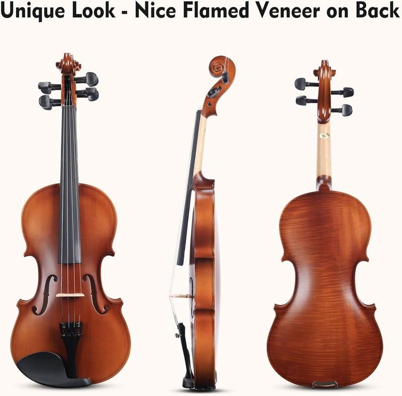 ADM 1/4 Size Wood Violin Set for Kids Teens Students Adults Beginner Acoustic Violin Matte Fiddle Starter Kit with Hard Case, Rosin, Shoulder Rest, Bow, Clip-on Tuner and Fingerboard Sticker - Image 4